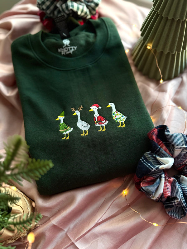 Festive Silly Geese Embroidered Sweatshirt