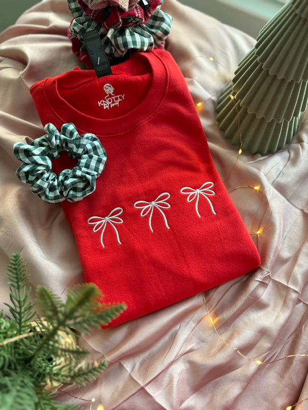 Holly Red Bows Embroidered Sweatshirt