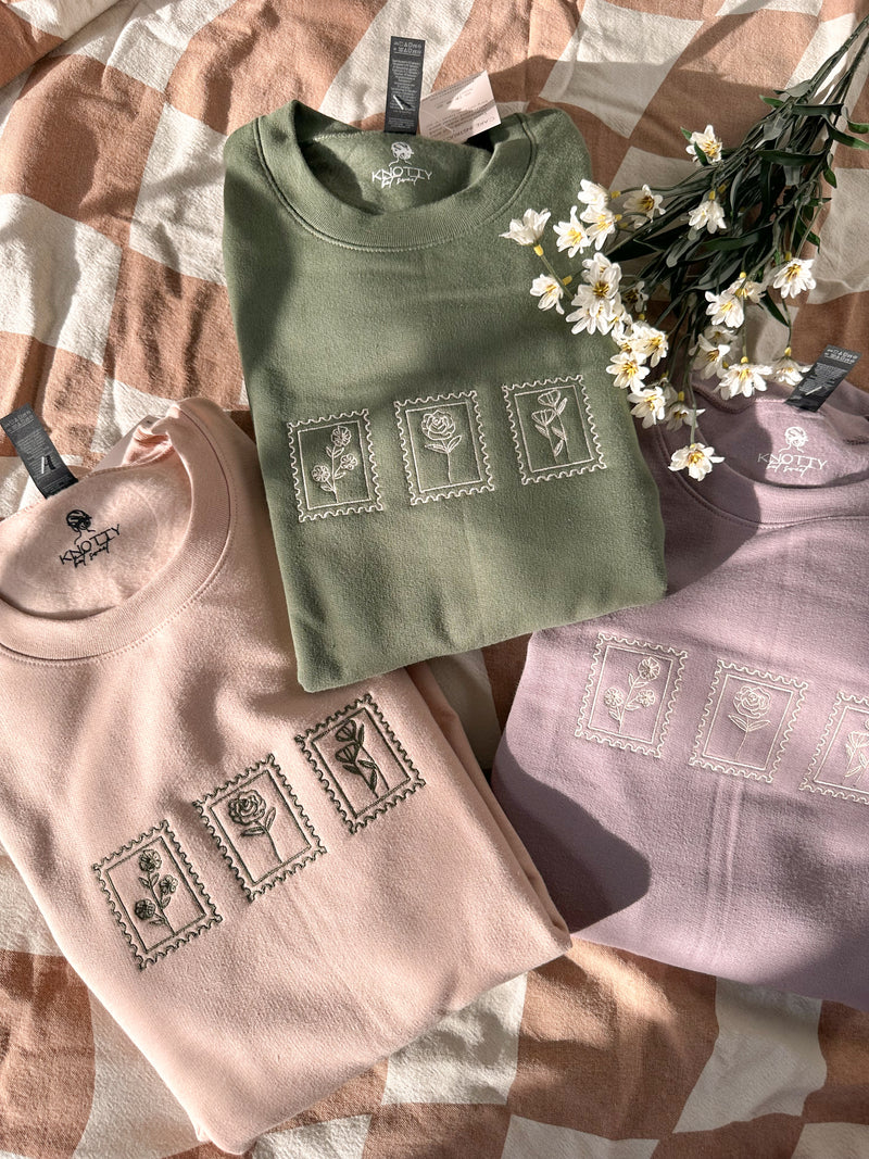 Floral Stamps Embroidered Sweatshirt