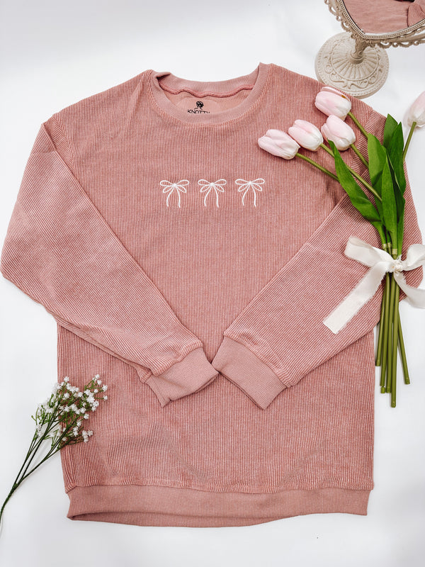 Corded Embroidered Bow Crewneck