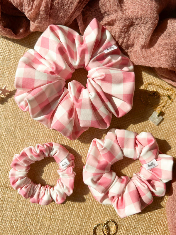 Pink Gingham Activewear Scrunchies