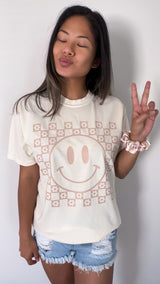 Checkered Floral Smiley Tee