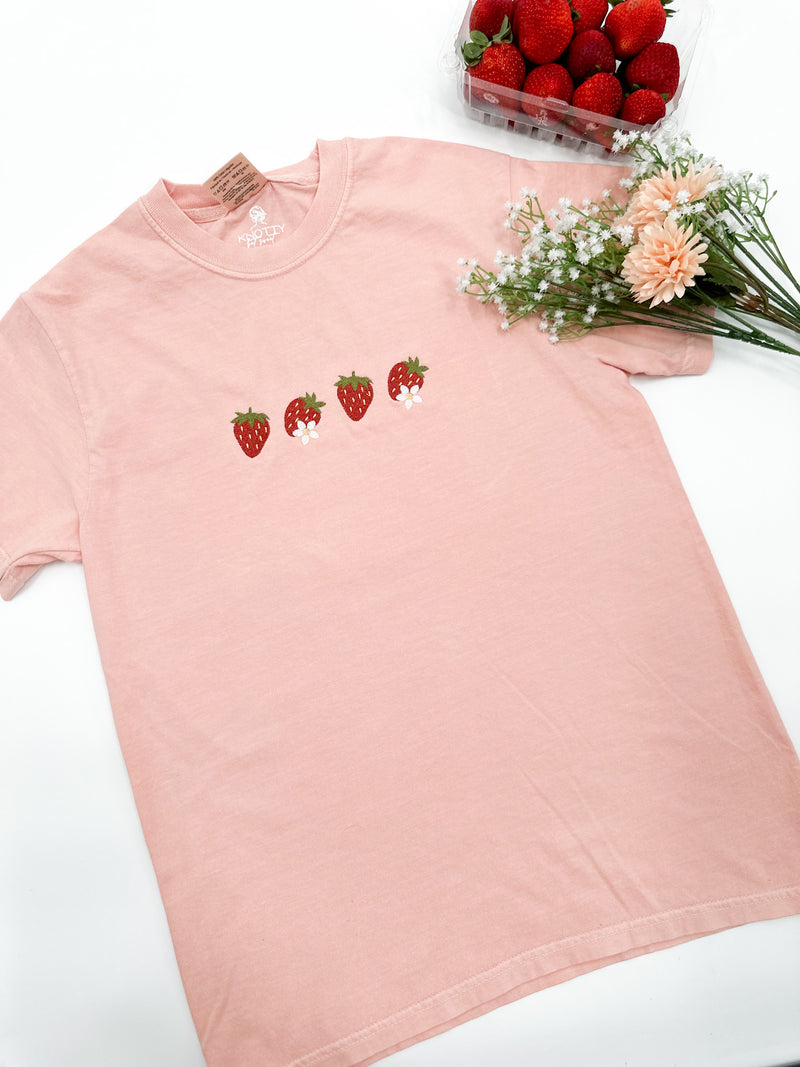 Embroidered Strawberry Daisy Tee