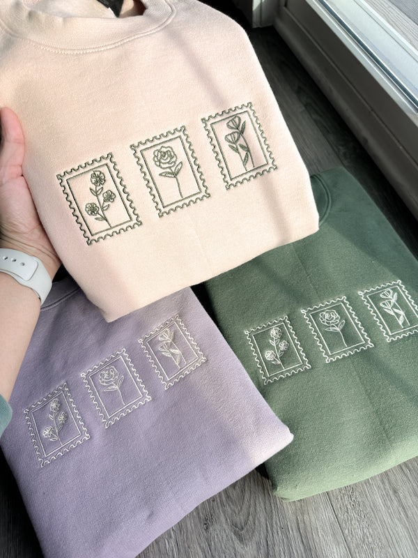 Floral Stamps Embroidered Sweatshirt