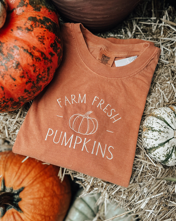 Embroidered Farm Fresh Pumpkins Tee